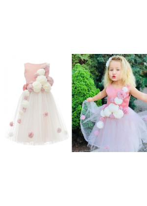 Satin Tulle Flower Girl Dress Girls Country Dress